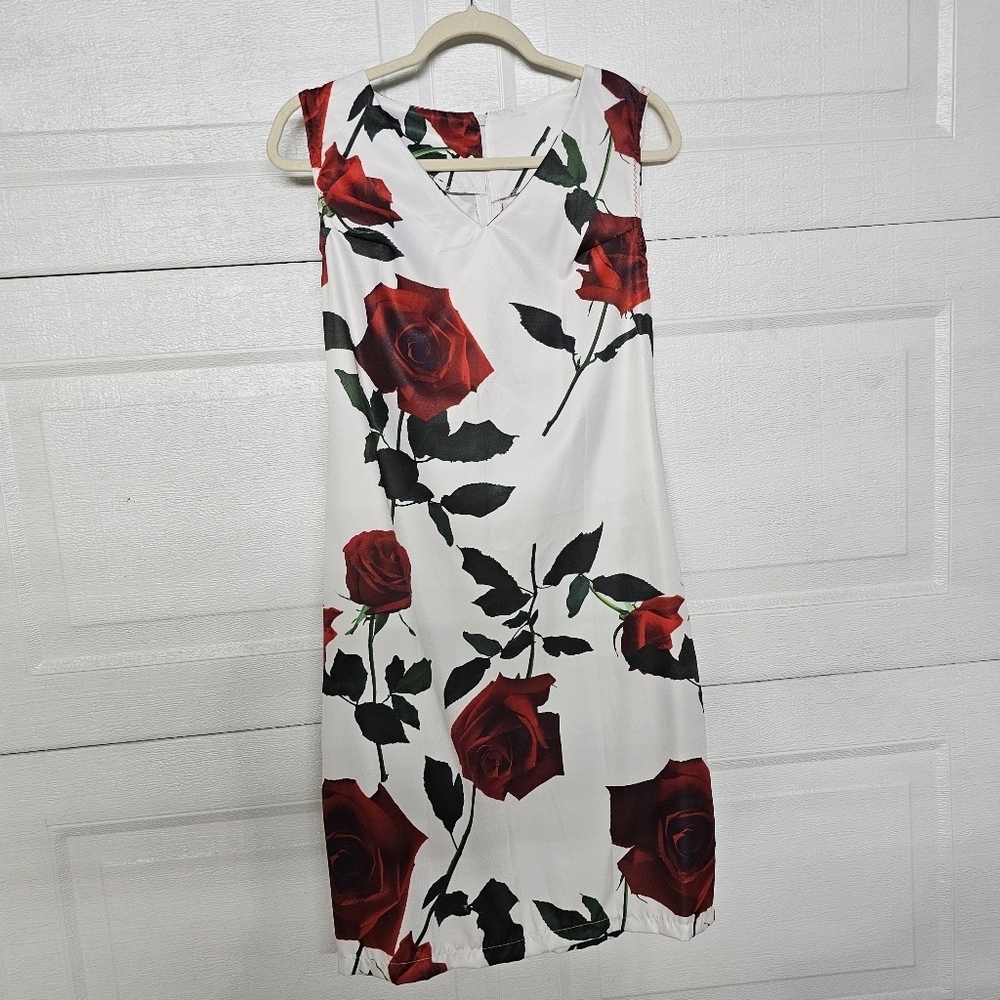 Rose Print Sleeveless Dress L Floral, Romantic, Elegant, Summer Chic - Picture 2 of 9